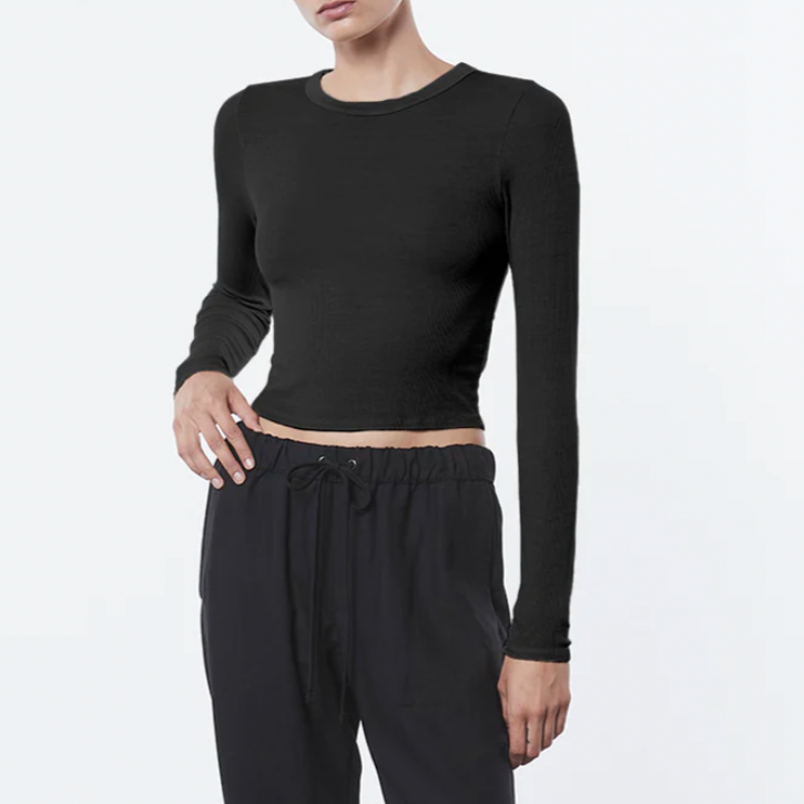 Silk Rib L/S Crew Black