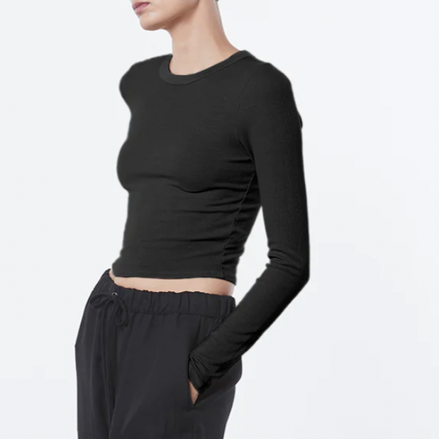 Silk Rib L/S Crew Black