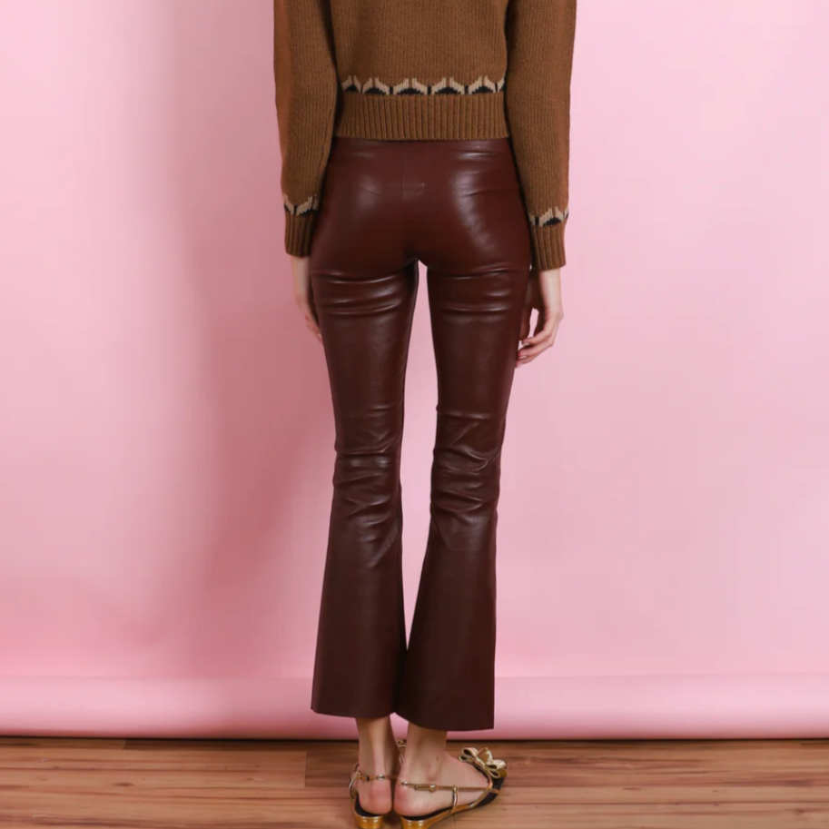 Crop Flare Leather Pant Pinot