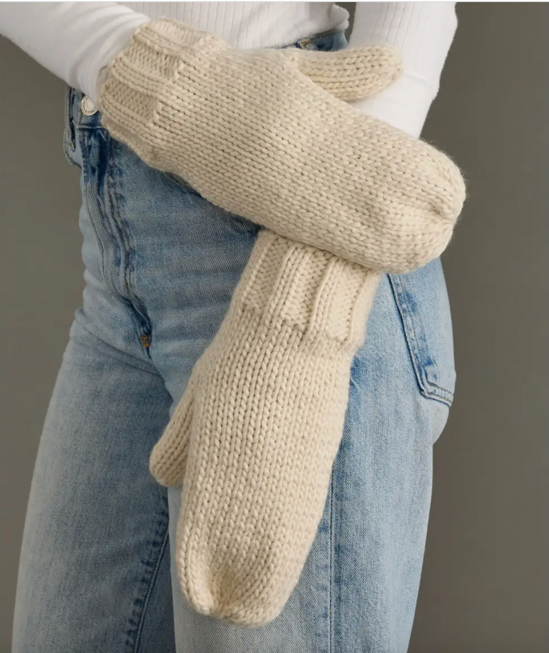 Beige Knit Mittens