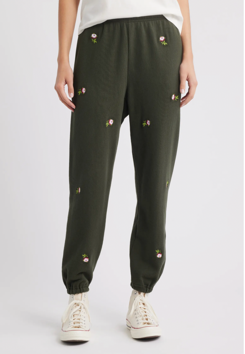 The Stadium Sweatpants Emb Roses Woodland Green
