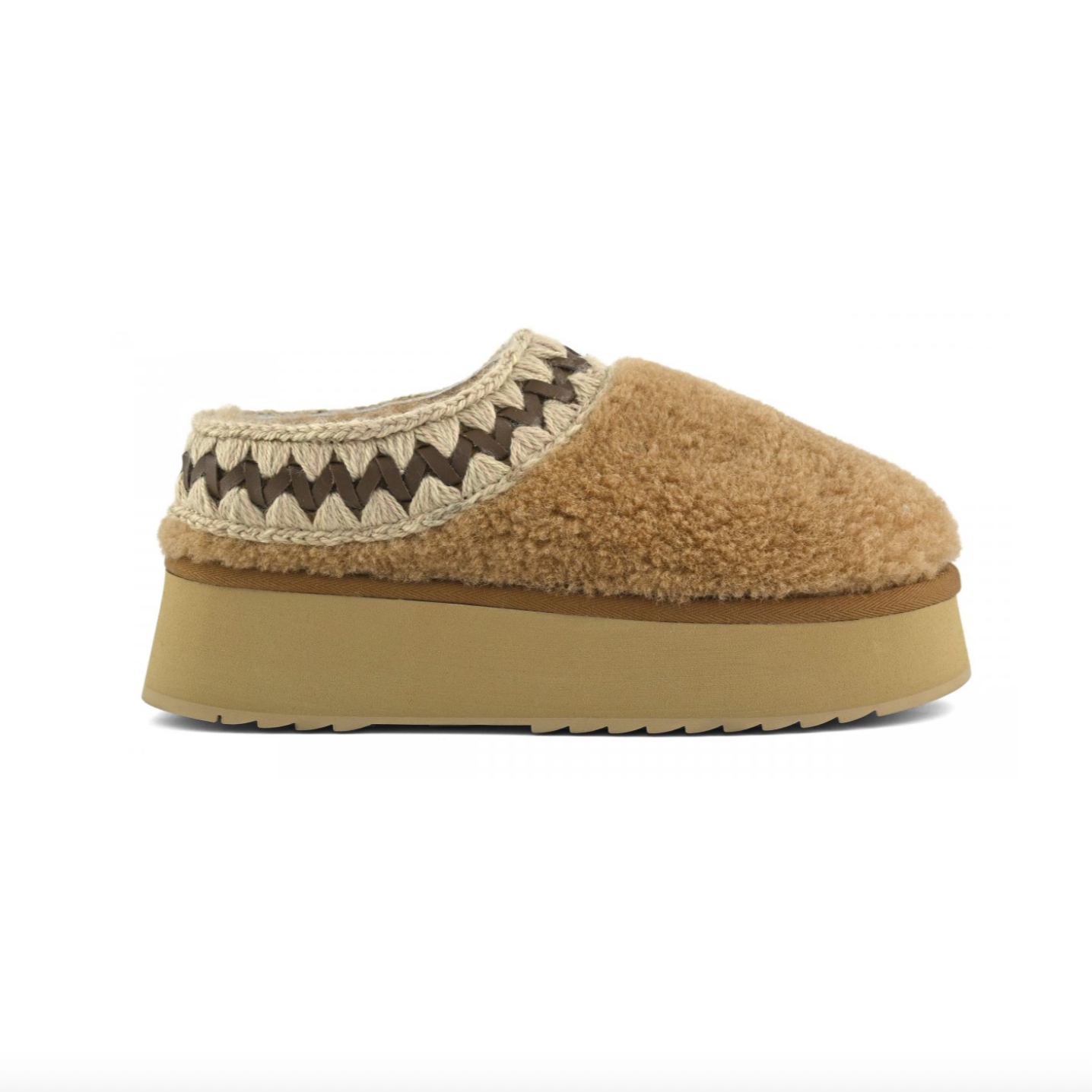 Platform Clog Curly Sheepskin Cognac