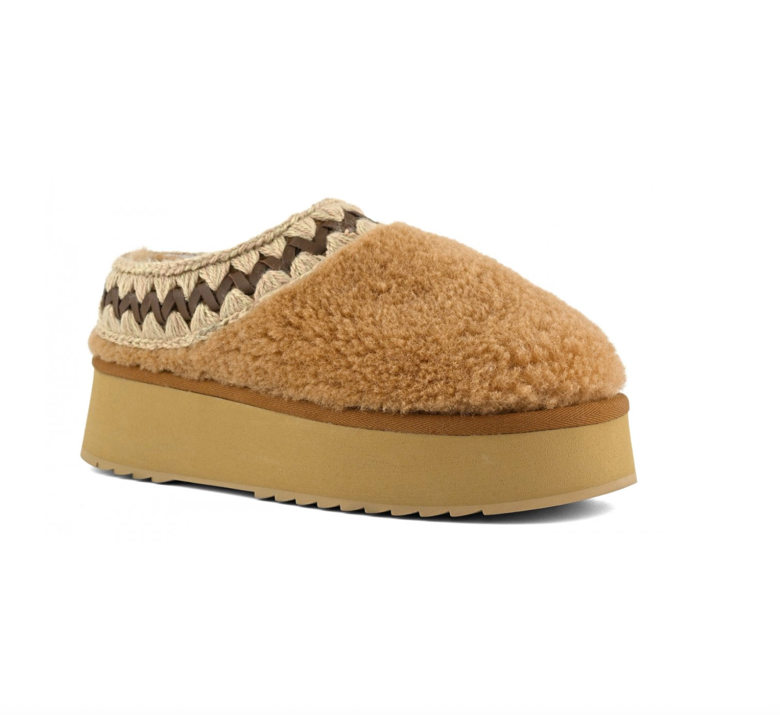 Platform Clog Curly Sheepskin Cognac