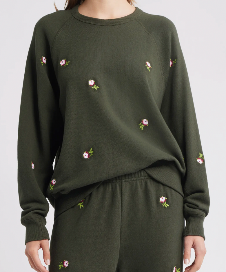 The College Sweatshirt Emb Roses Woodland Green