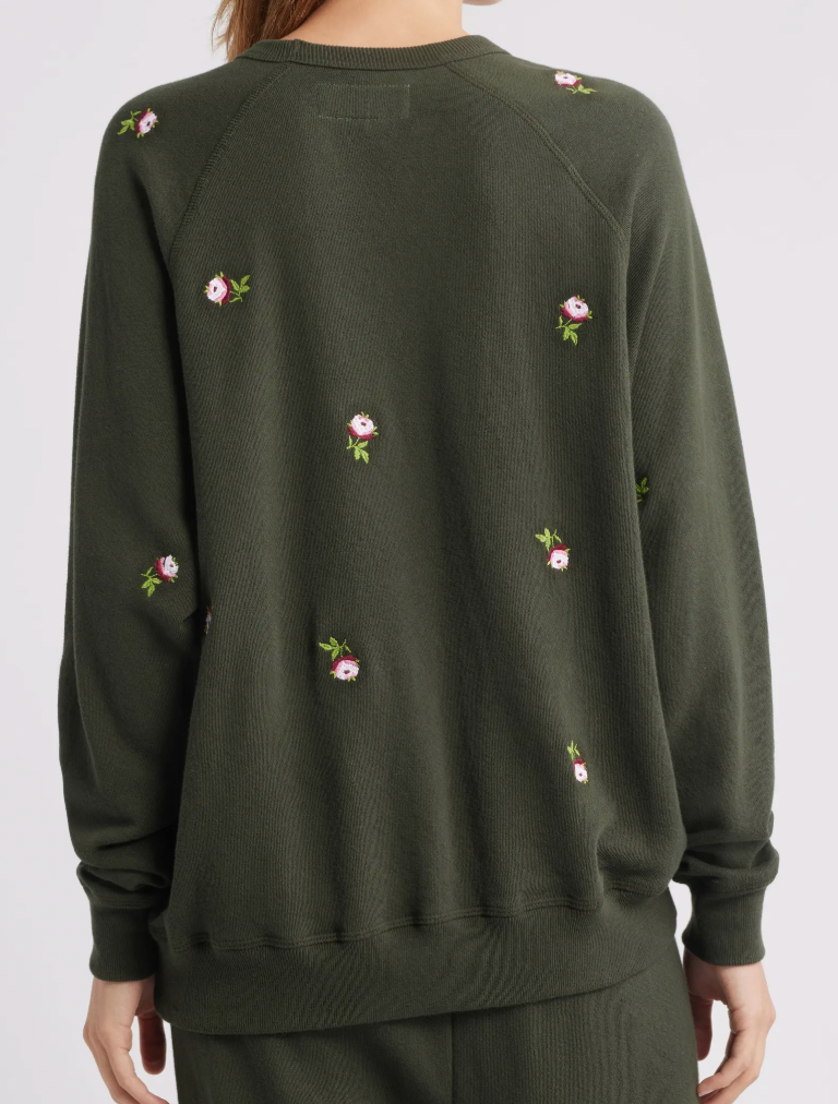 The College Sweatshirt Emb Roses Woodland Green