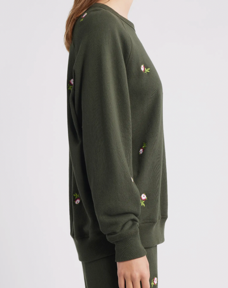 The College Sweatshirt Emb Roses Woodland Green