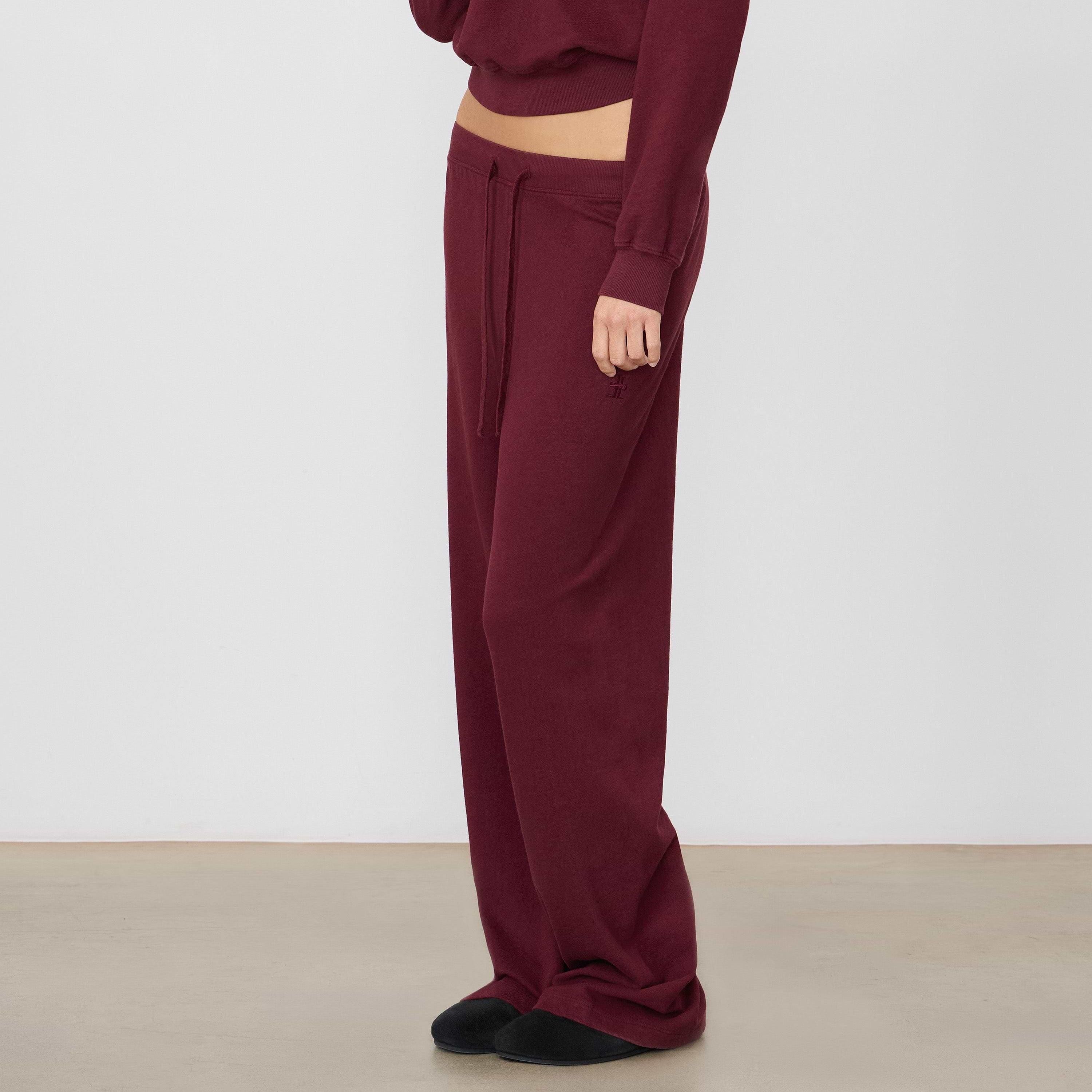 Drawstring Wide Leg Sweatpant Oxblood