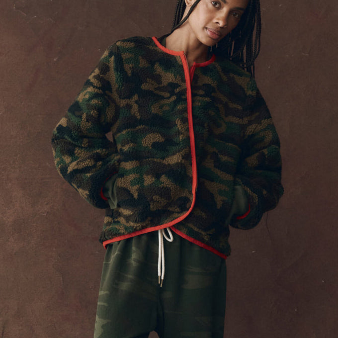 The Reversible Plush Bomber Camo/Hot Red