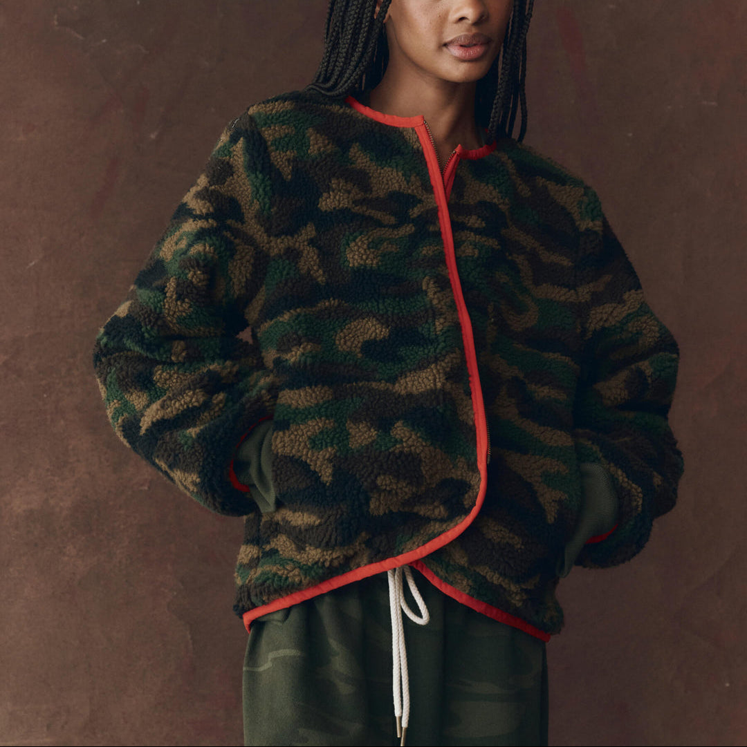 The Reversible Plush Bomber Camo/Hot Red
