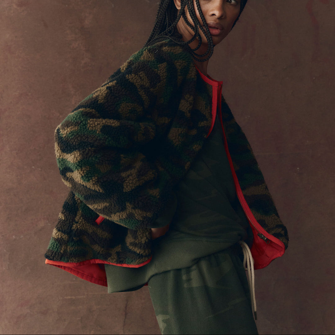 The Reversible Plush Bomber Camo/Hot Red