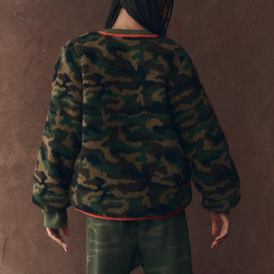 The Reversible Plush Bomber Camo/Hot Red