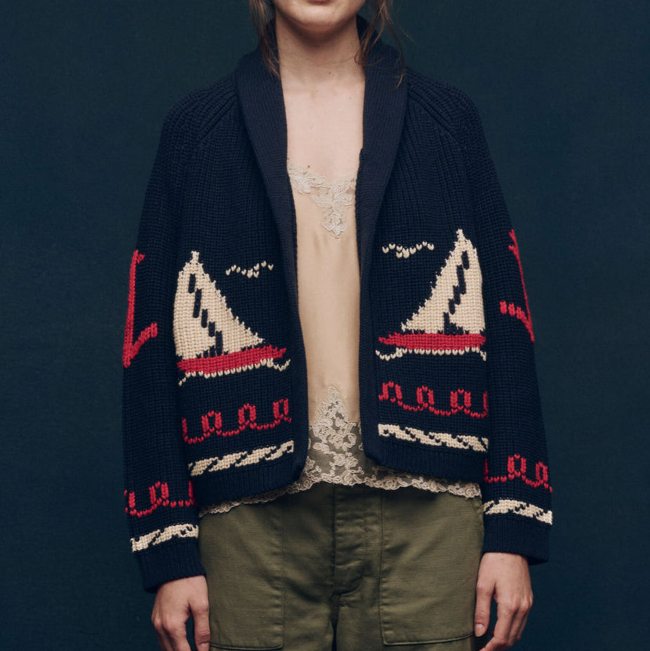 The Sailboat Lodge Cardigan Dark Navy