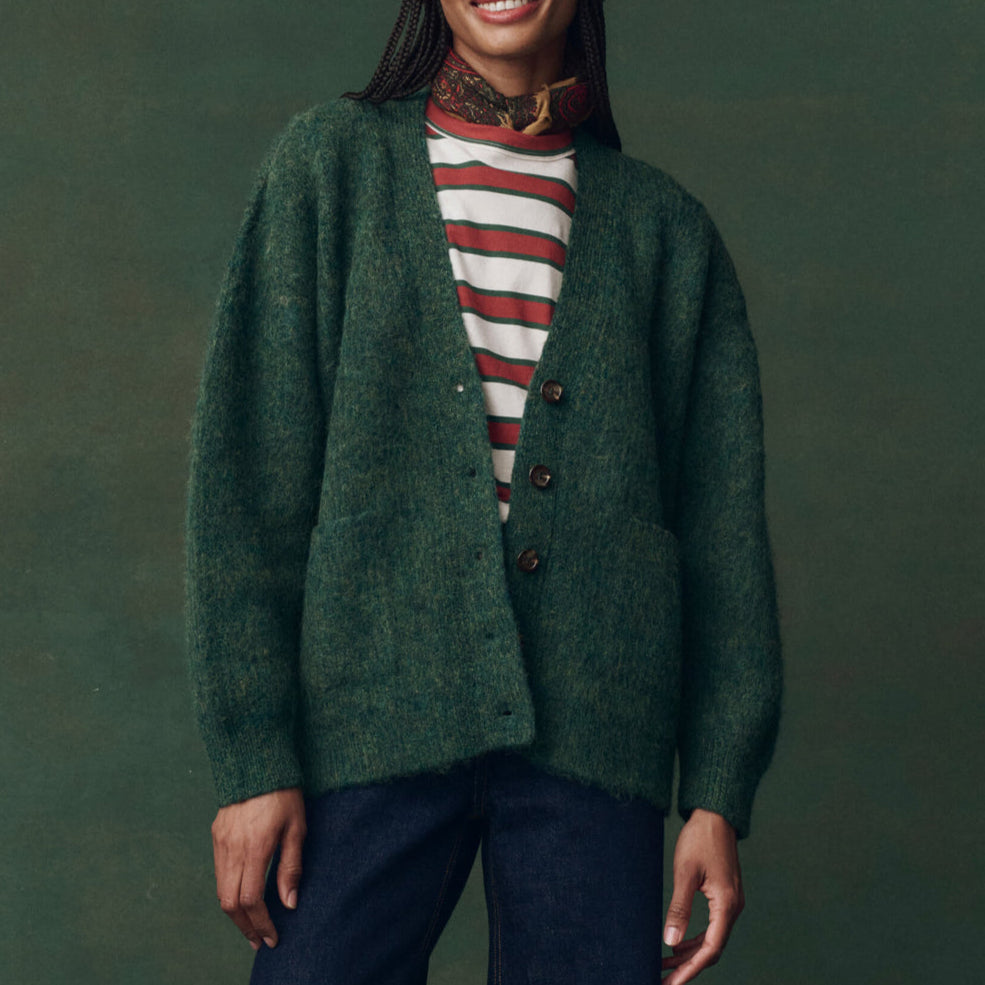The Brushed Melange Cardigan Meadow Green