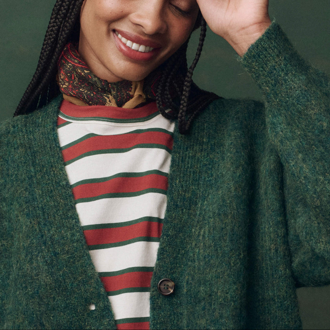 The Brushed Melange Cardigan Meadow Green