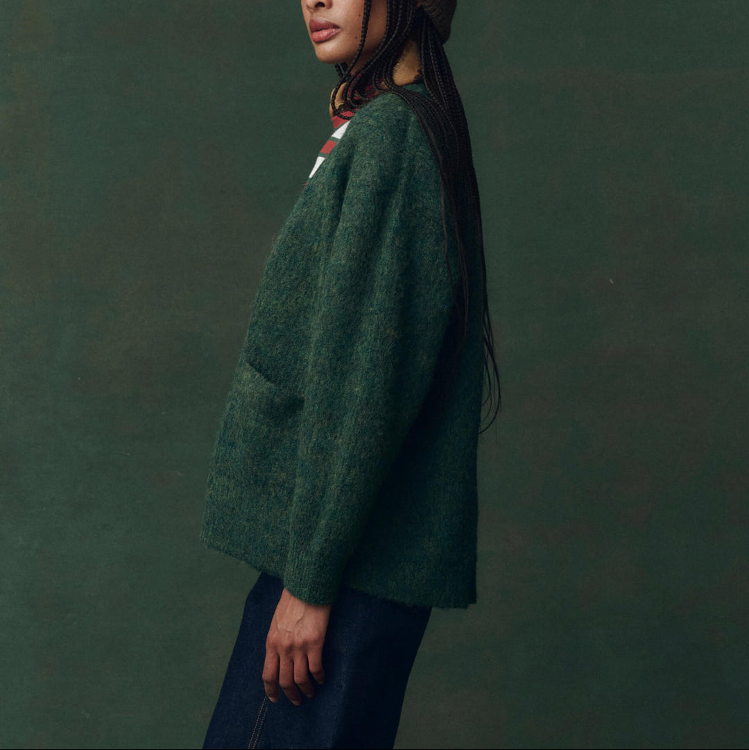 The Brushed Melange Cardigan Meadow Green