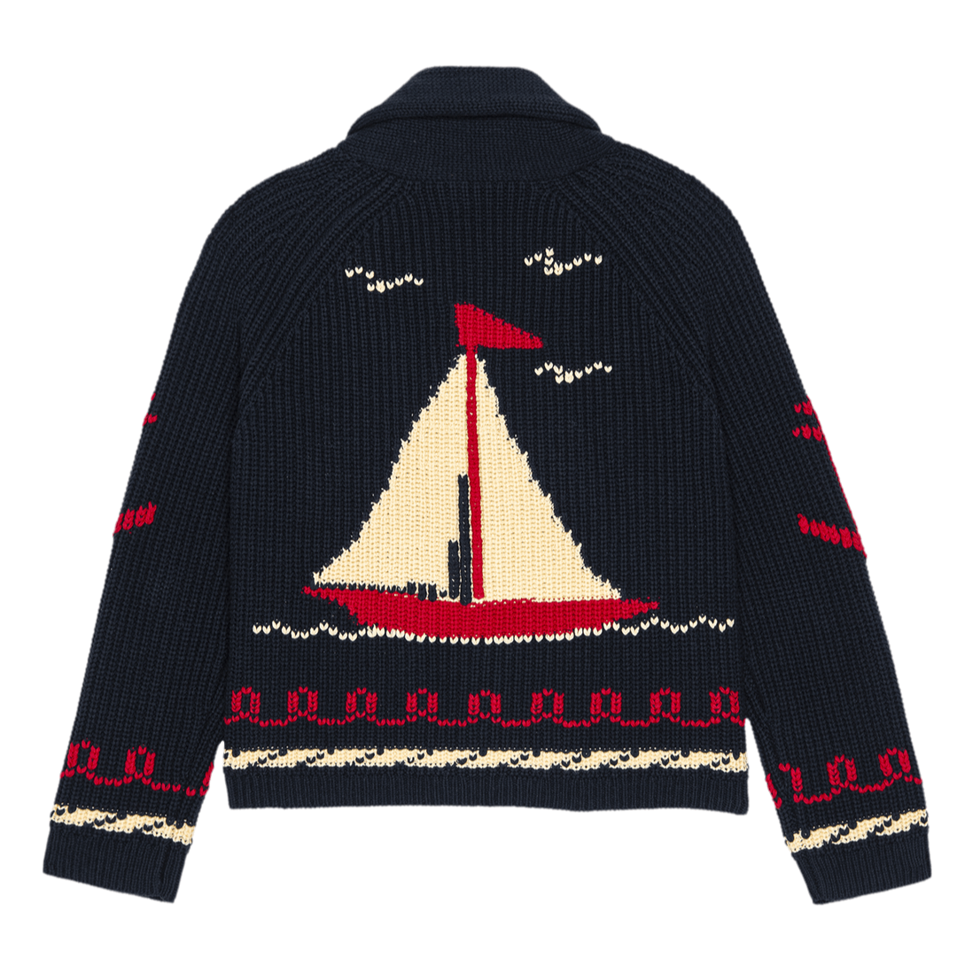The Sailboat Lodge Cardigan Dark Navy