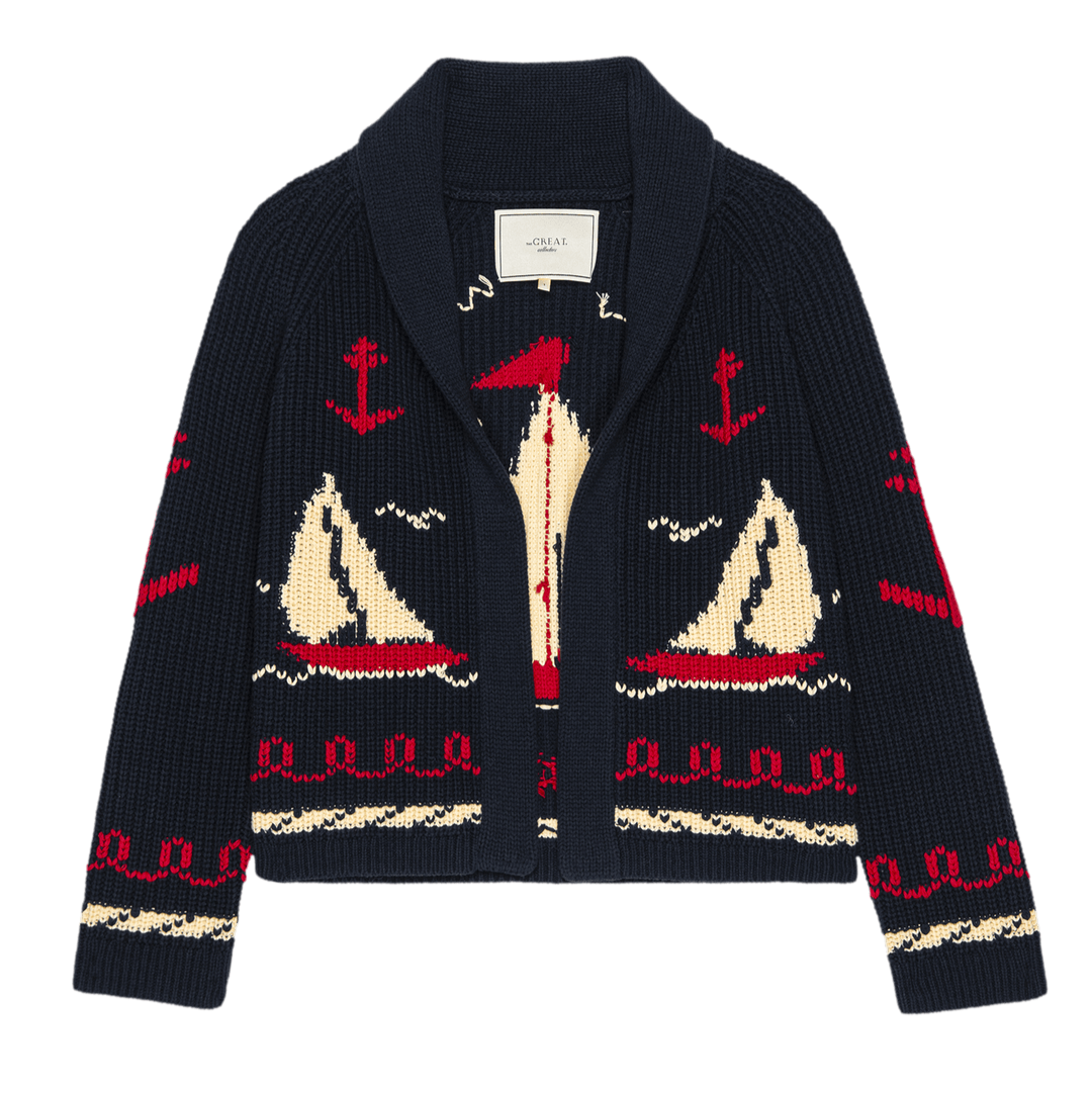 The Sailboat Lodge Cardigan Dark Navy