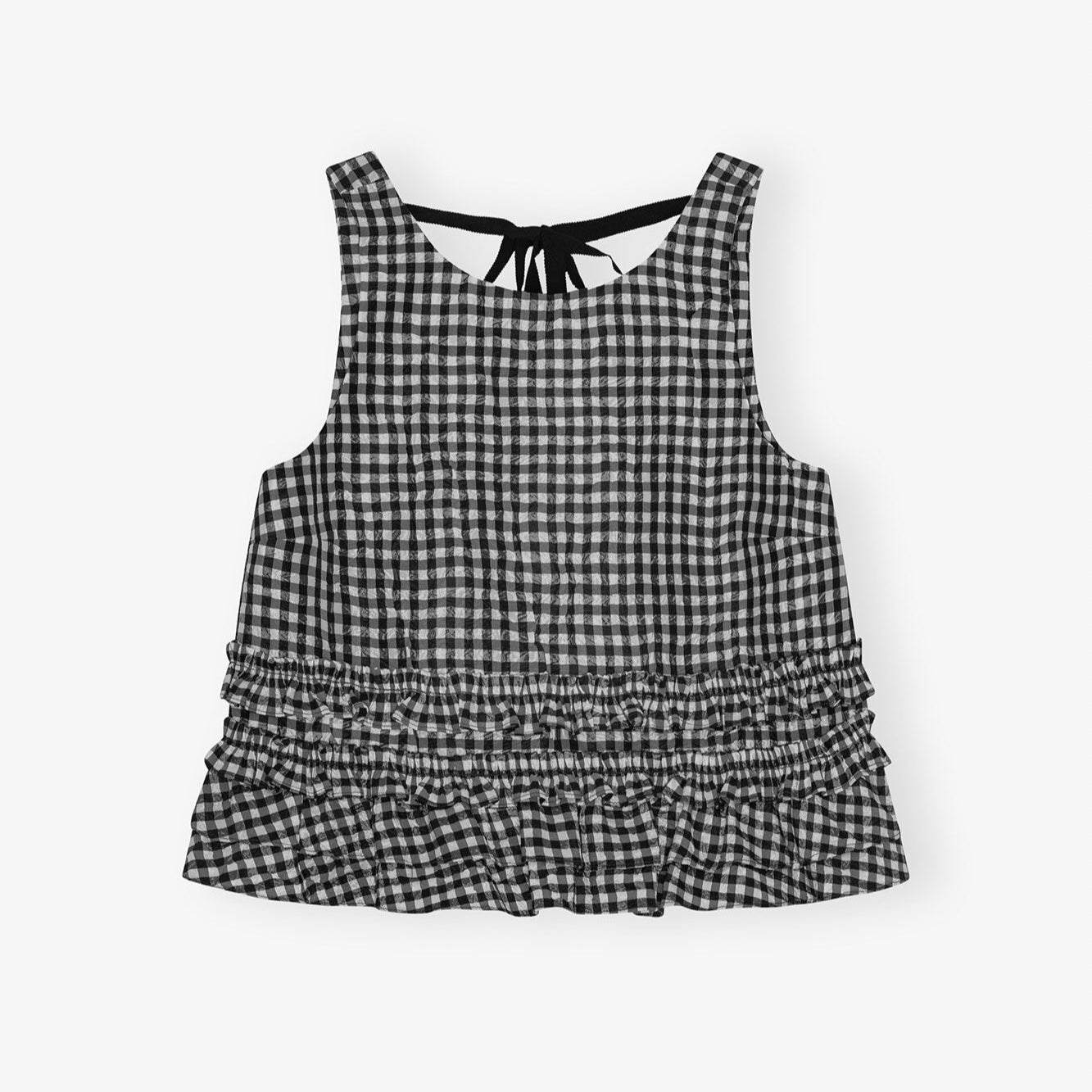 Crinkled Taffeta Frill Top Black