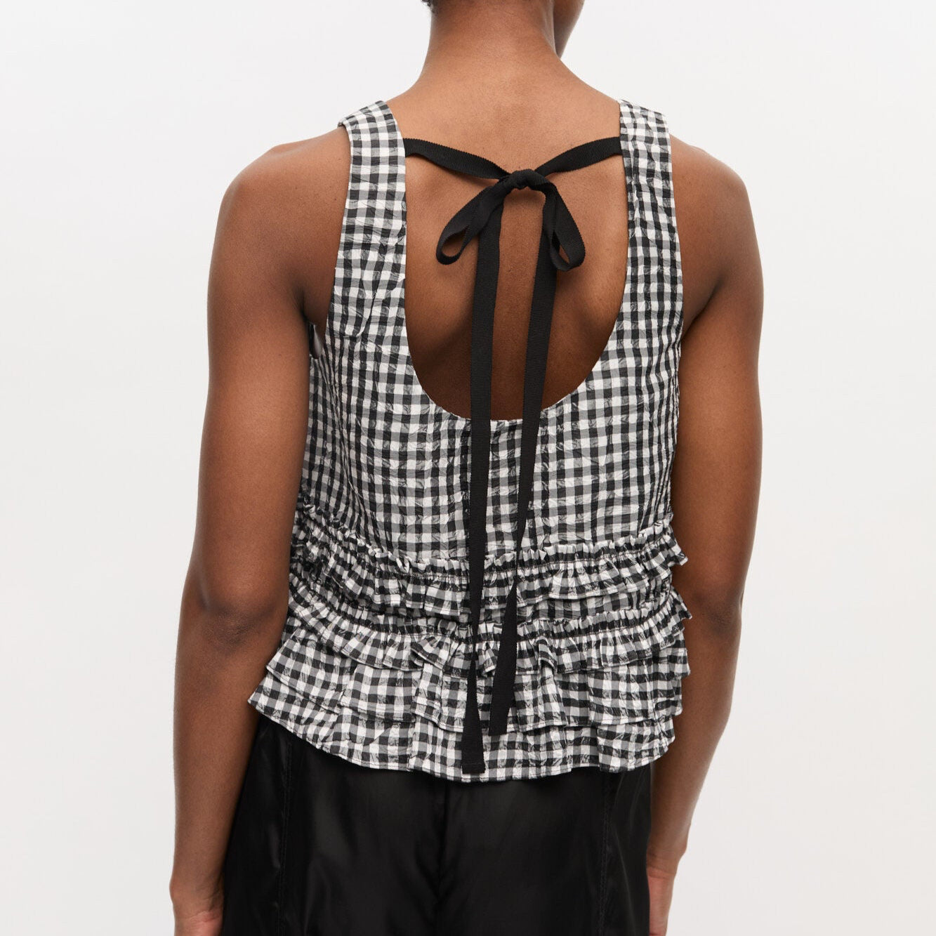 Crinkled Taffeta Frill Top Black