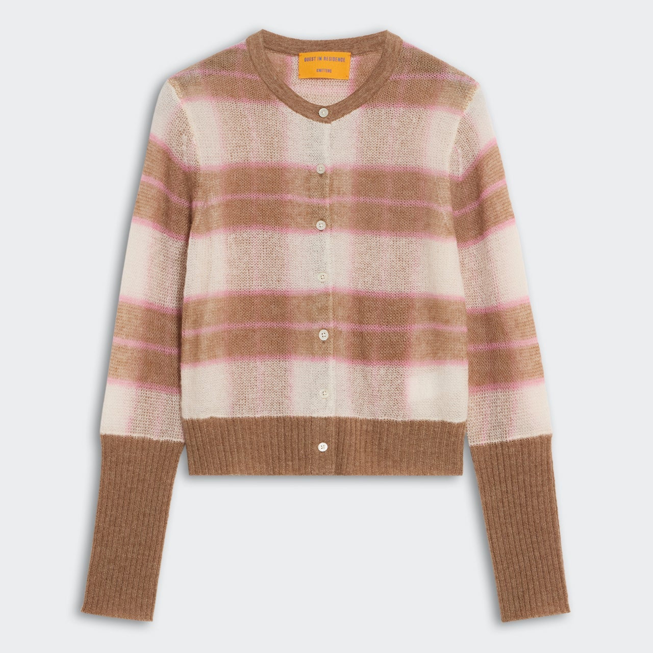 Shadow Plaid Cardigan Taupe