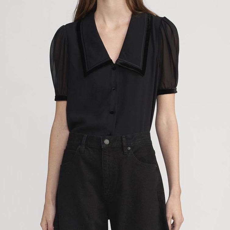 The Velvet Trim Sailor Blouse Black