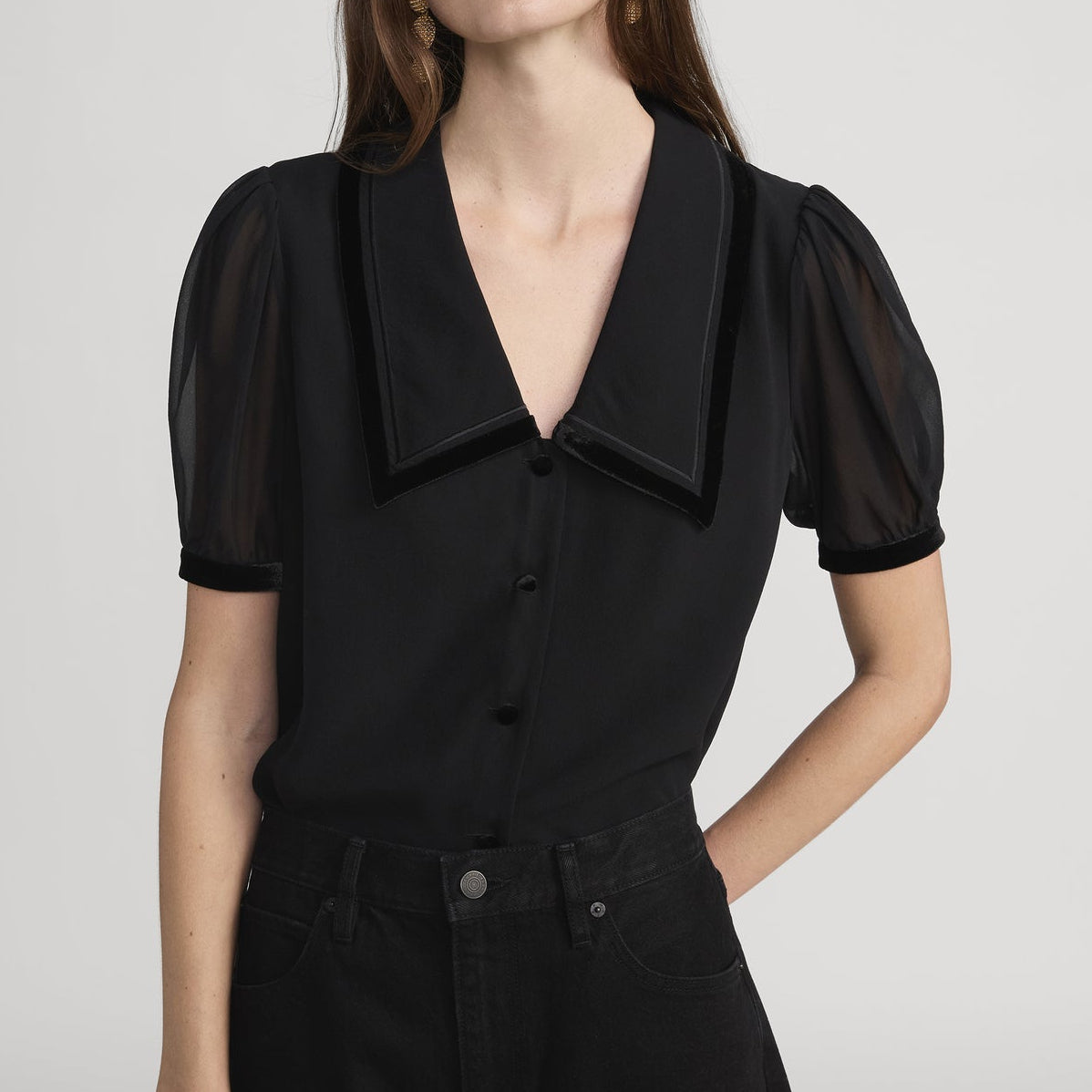 The Velvet Trim Sailor Blouse Black