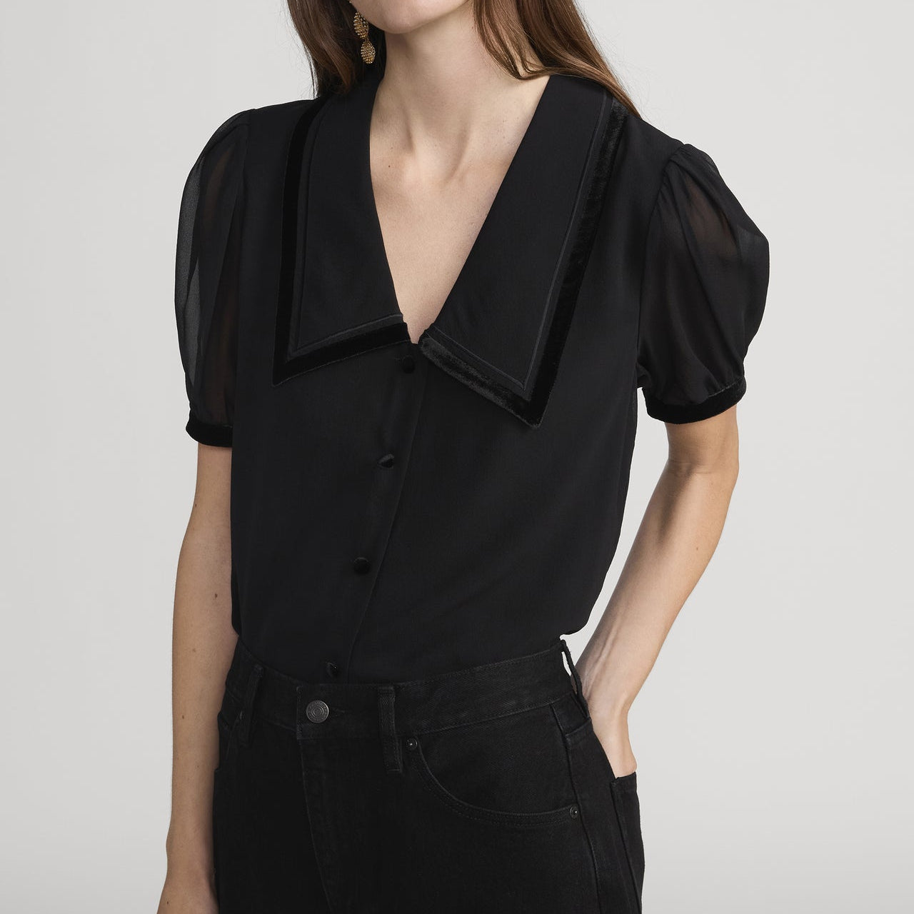 The Velvet Trim Sailor Blouse Black