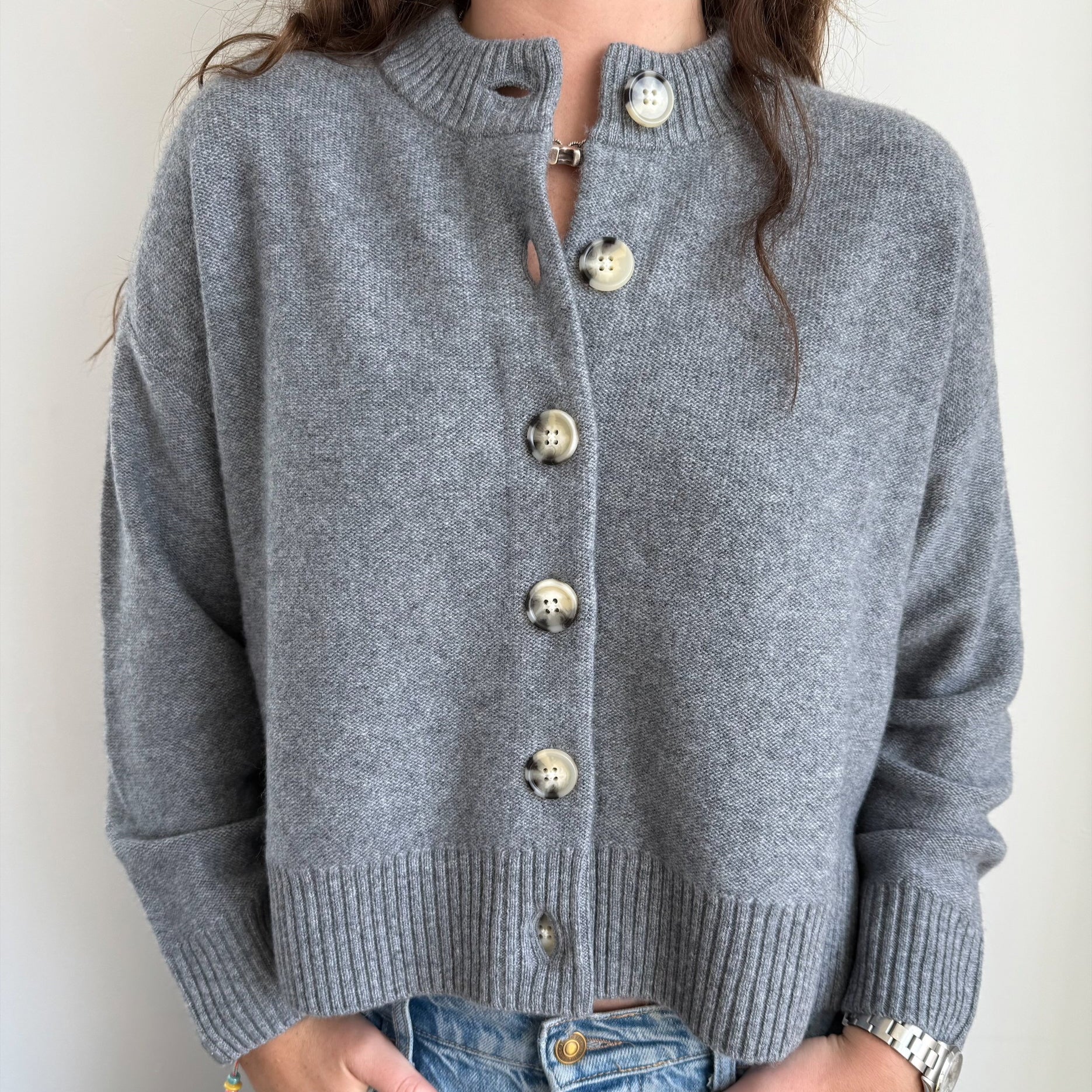 Nina Crewneck Cardigan Heather Grey