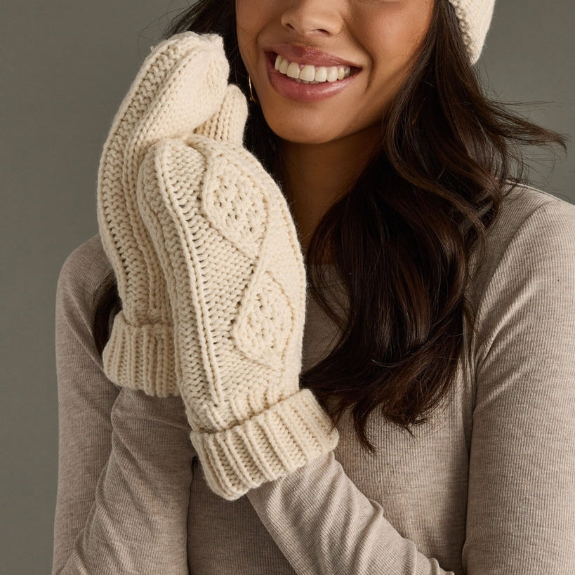 Beige Cable Knit Mittens