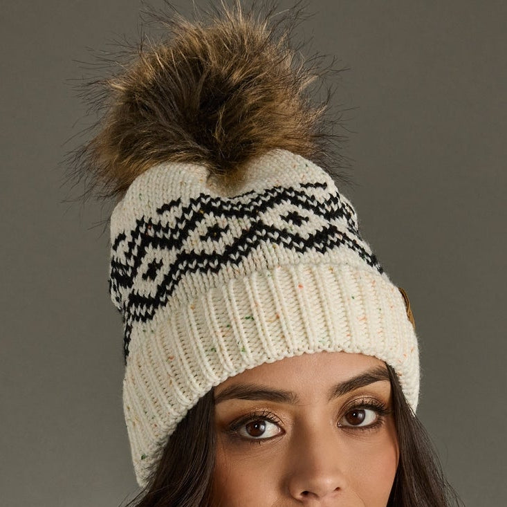 Cream/Speckled Patterned Pom Hat
