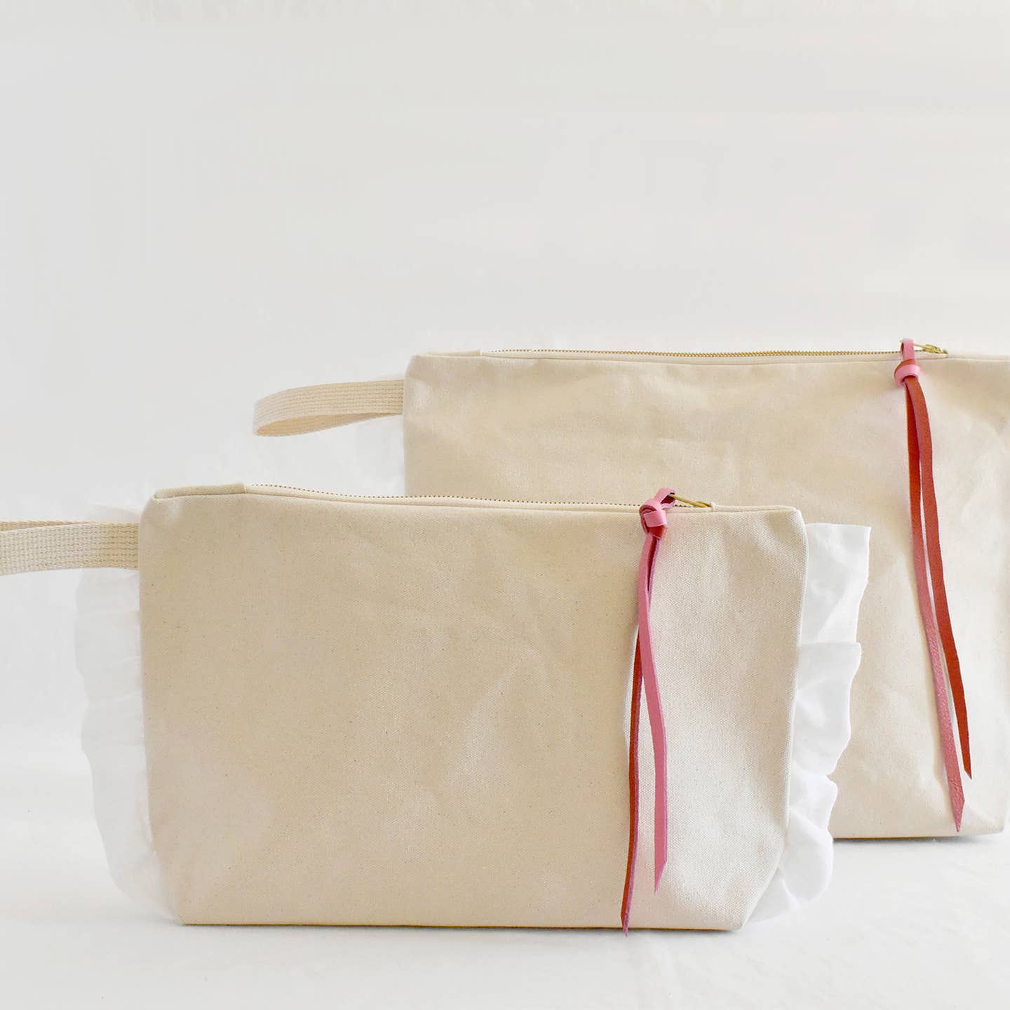 Ruffle Zipper Pouch Pink & Red