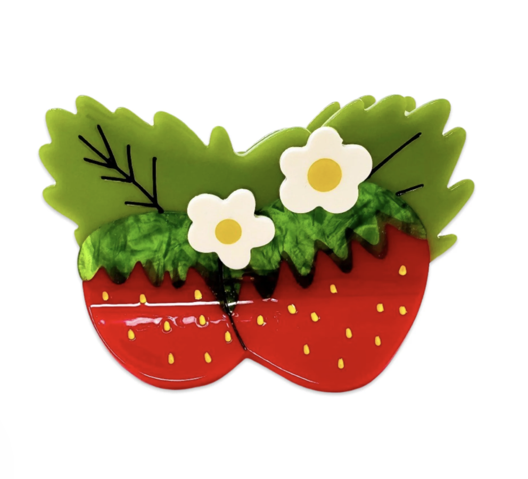 Large Strawberries + Flowers Claw Clip