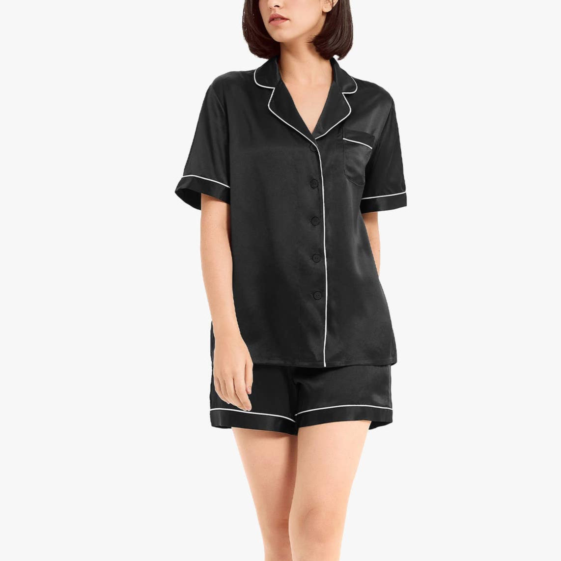 Elegant Silk Short Pajamas Black