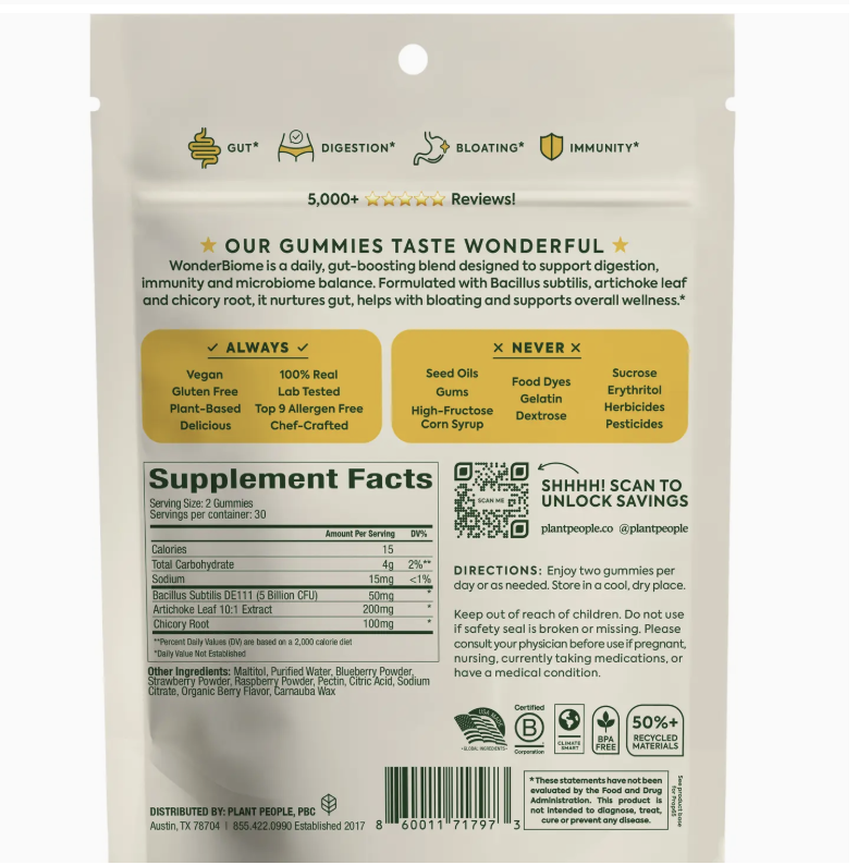 Wonderbiome 2-1 Pre and Probiotic Gummies