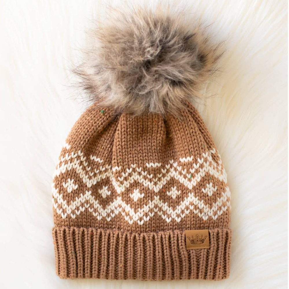 Brown/Speckled Patterned Pom Hat