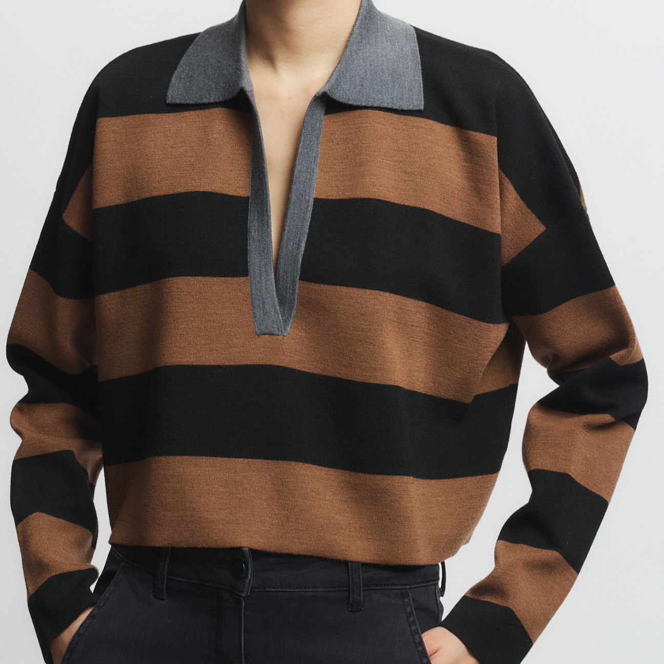 Samira Striped Polo Blk/Brown