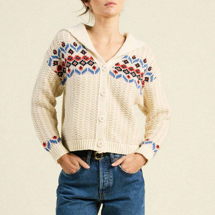 Savannah Cardigan Antique White Fairisle