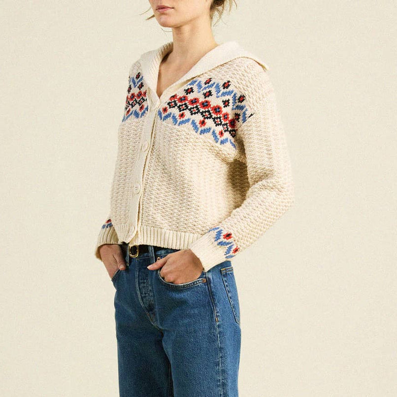 Savannah Cardigan Antique White Fairisle