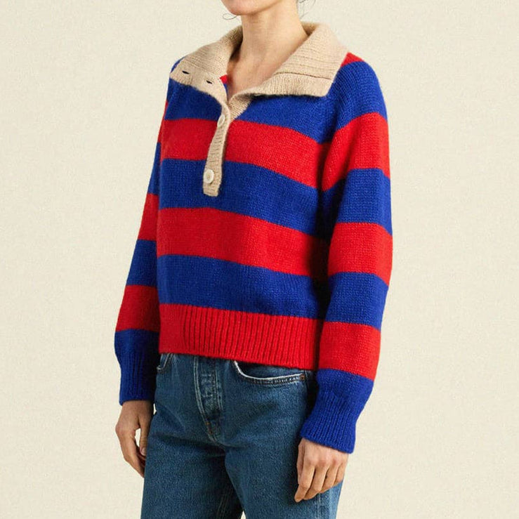 Juneau Sweater Red/Blue Stripe