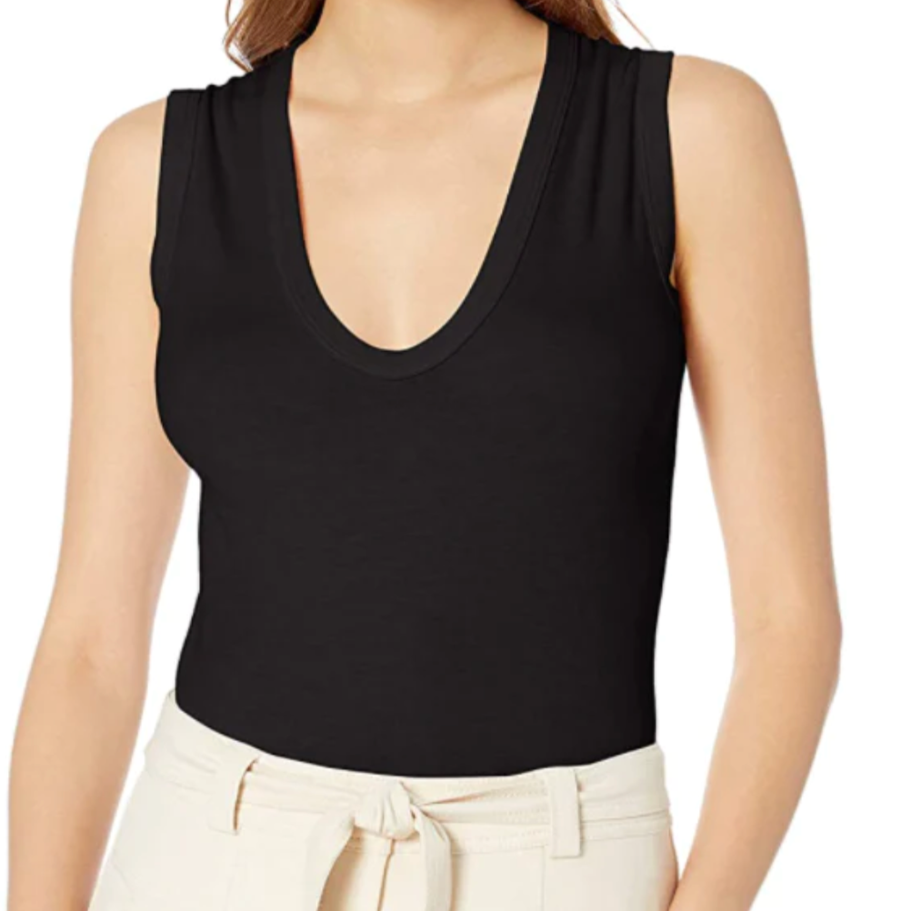 Textured Knit Sleeveless U-Neck Black
