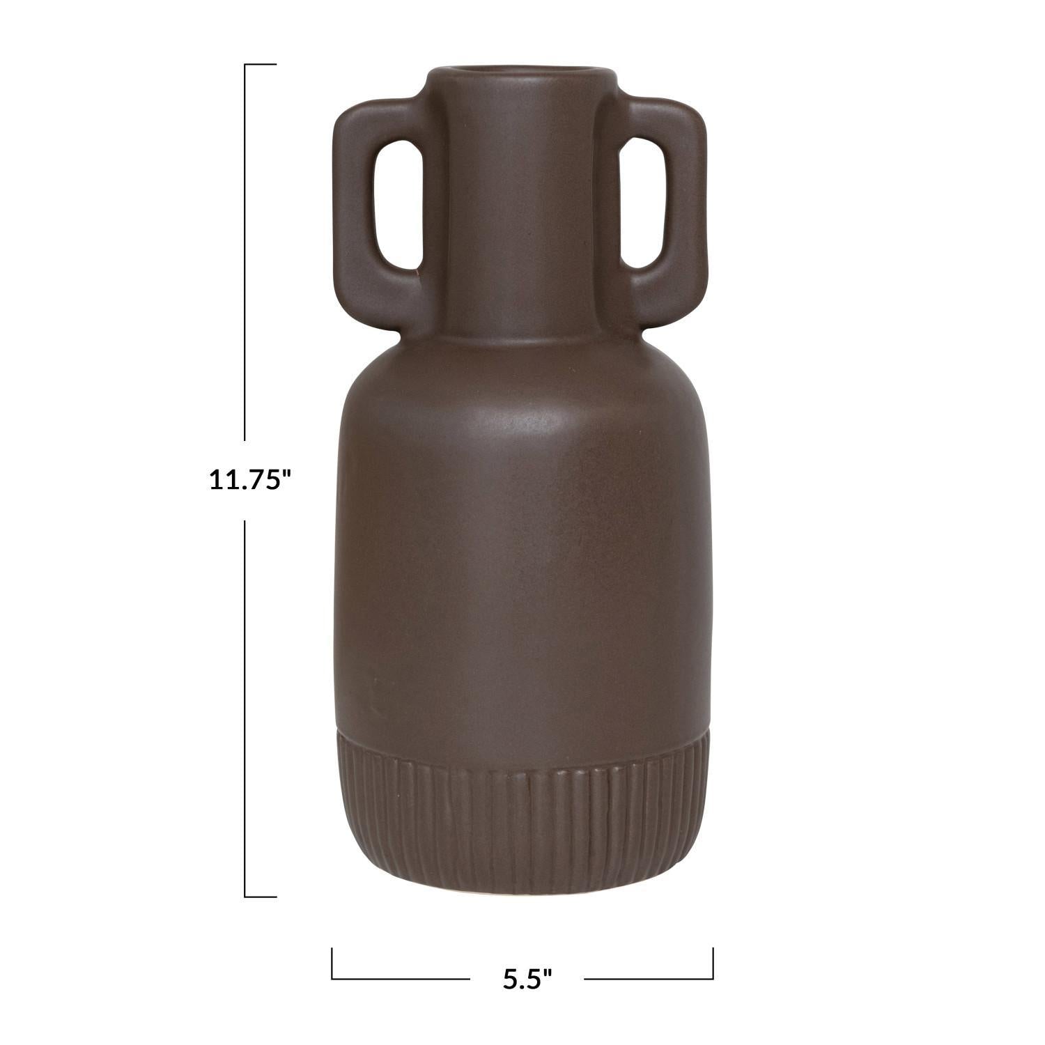 Matte Brown Vase w/Handles