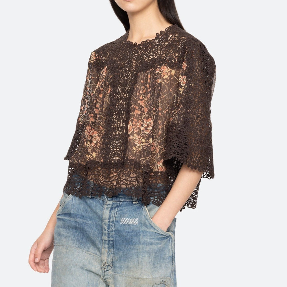 Luisa Print S/Slv Top Brown