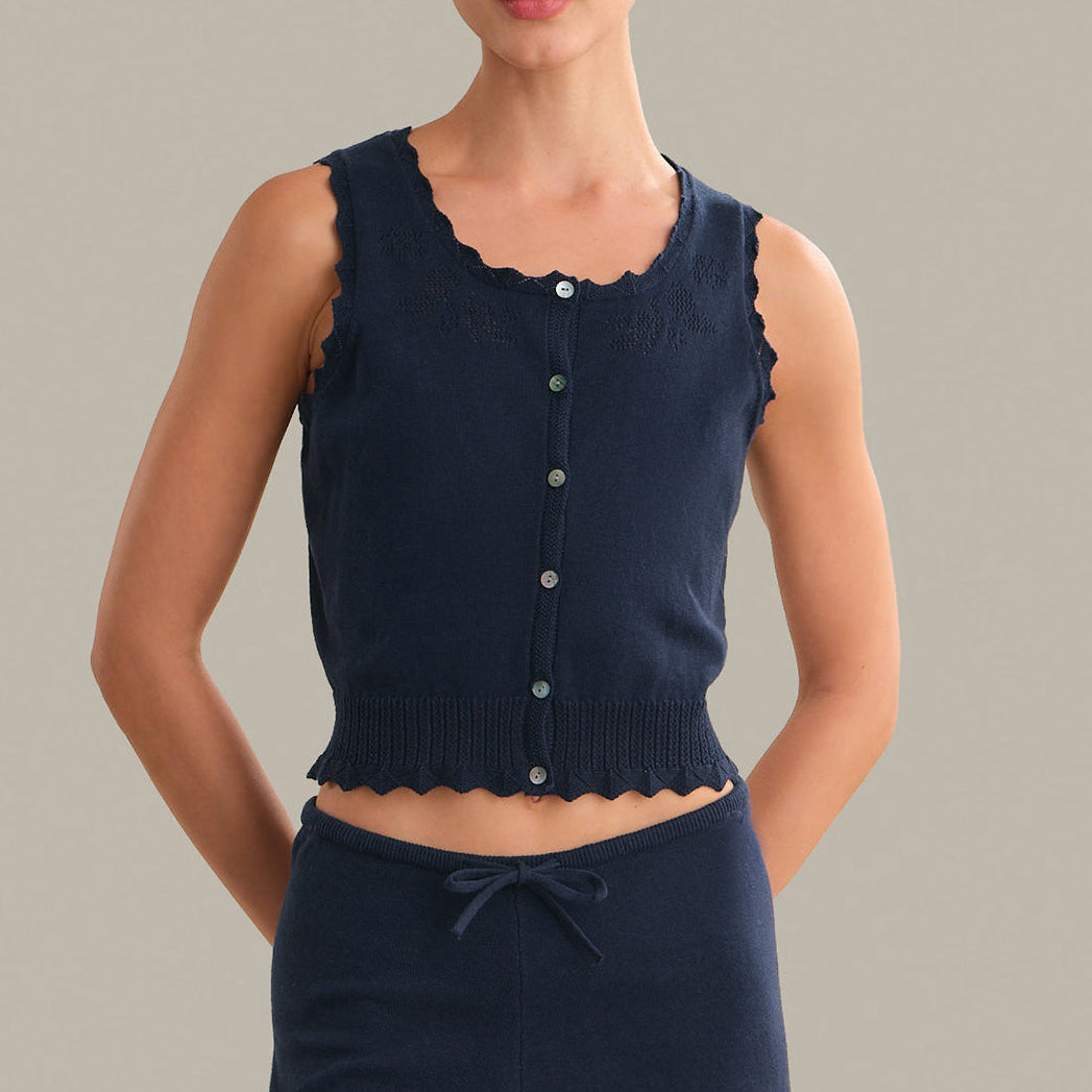 Valentina Button Down Top Dark Blue