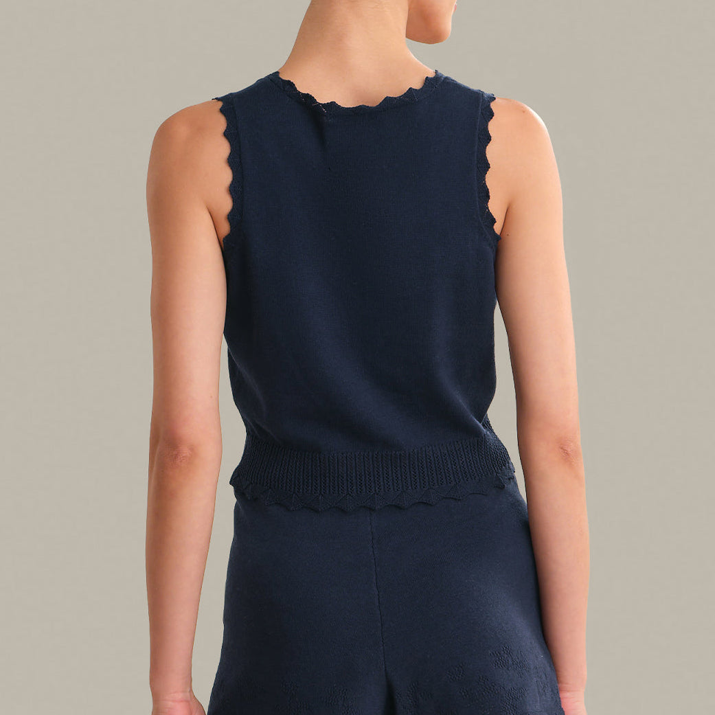 Valentina Button Down Top Dark Blue