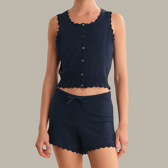 Valentina Button Down Top Dark Blue