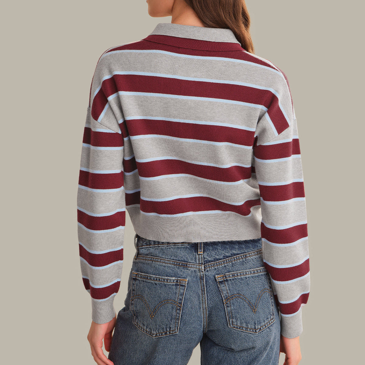 Vera Rugby Stripe Pullover Grey Pearl Combo