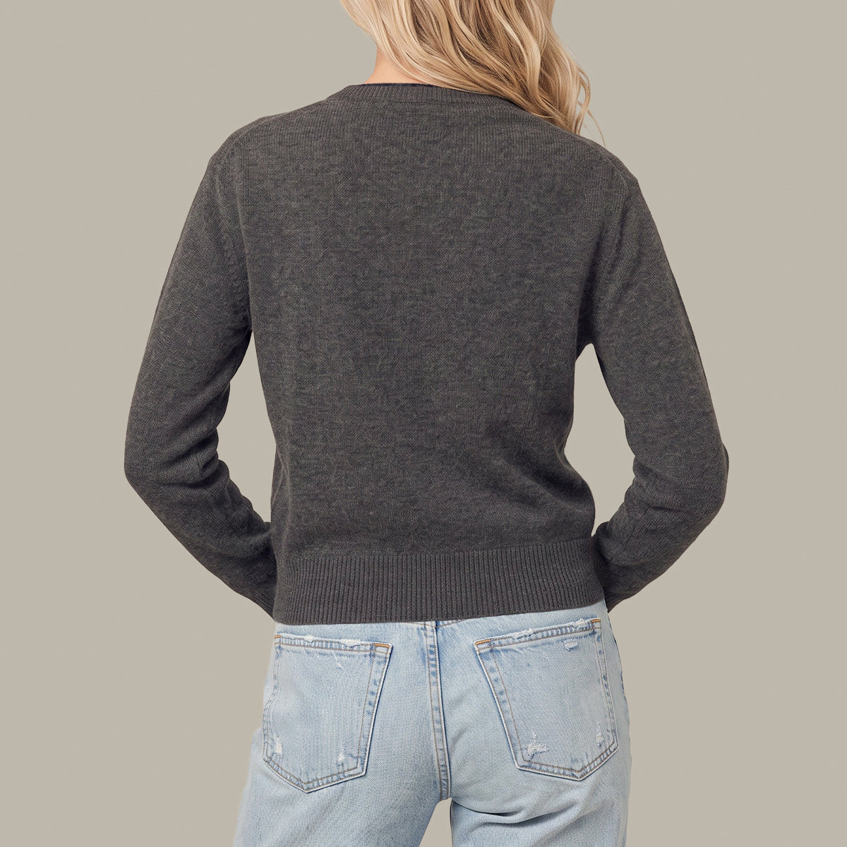 Sloane High V-Neck Pullover Grey Heather Combo