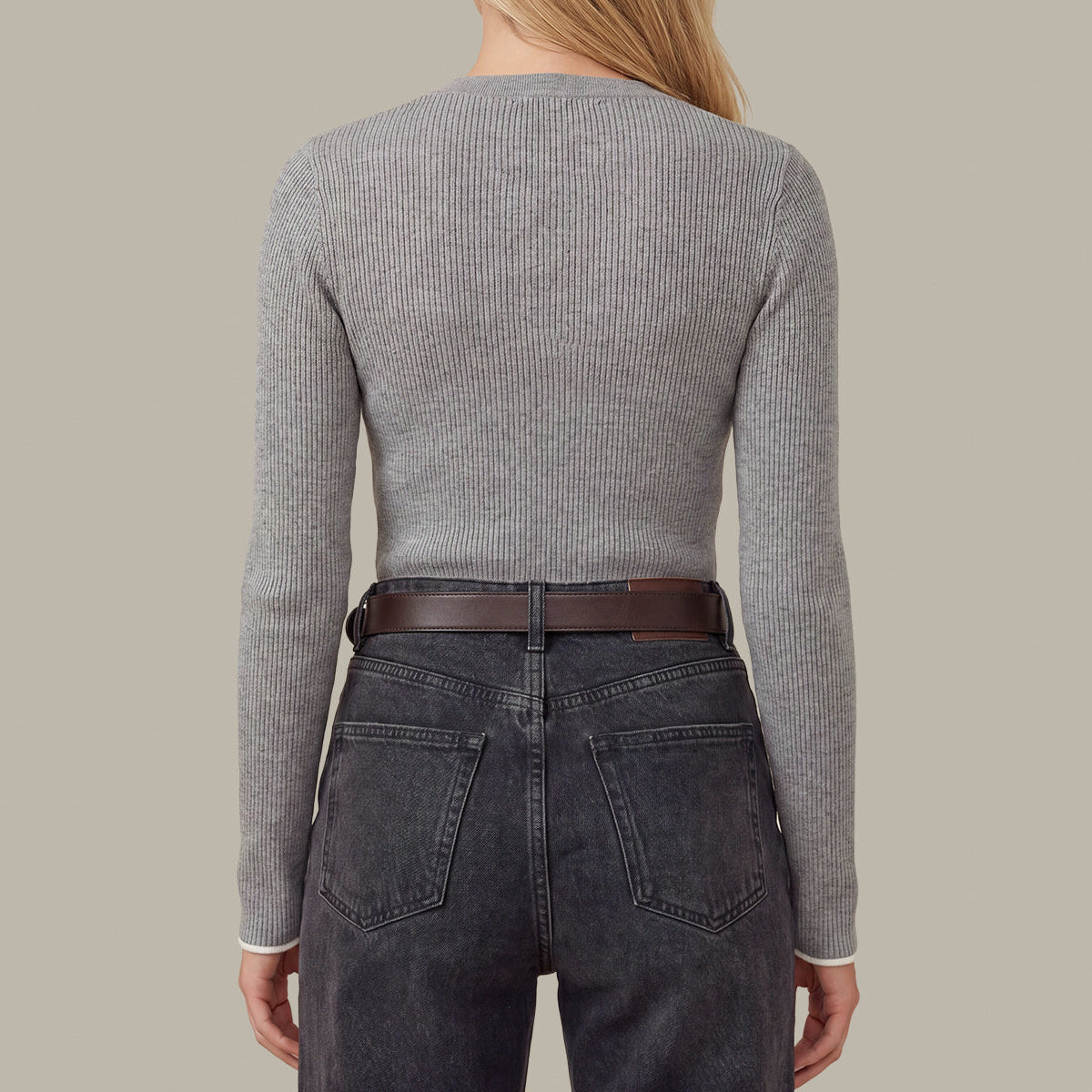 Emmeline Rib Layered Henley Heather Grey
