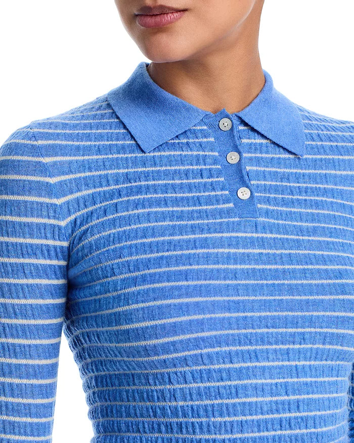 Smocked L/S Shrunken Polo Blue/Cream