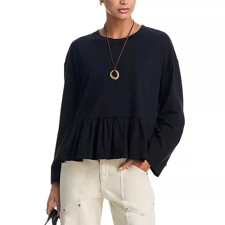 The L/Slv Ruffle Tee True Black